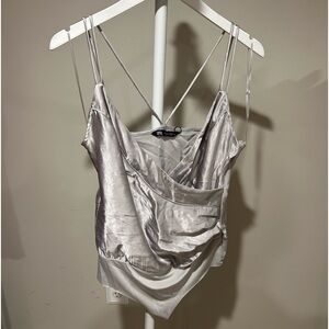 Zara Satin Grey Tank Top Bodysuit NWOT